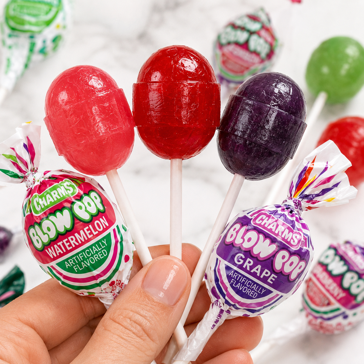 Blow Pops Candy | Assorted & What A Melon Lollipops with Chewing Gum (Your Selection)