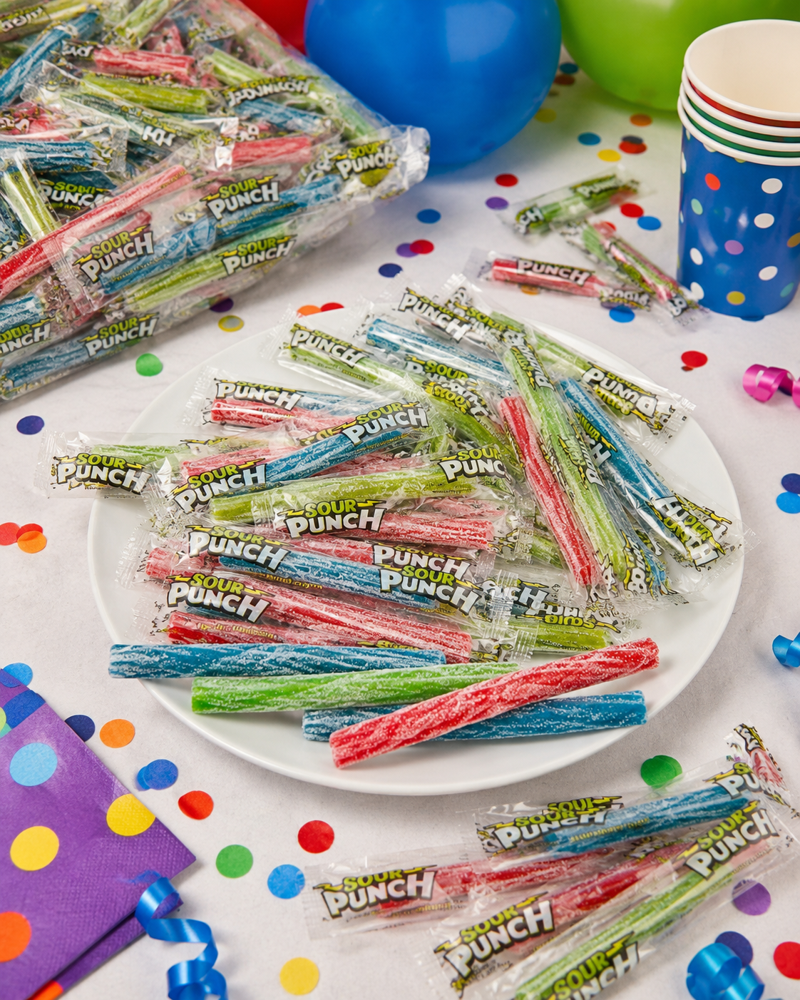 Sour Punch Twists Wrapped | Sour Candy Twists, Bulk Candy - 4 Assorted Flavors, Blue Raspberry, Cherry, Strawberry & Green Apple