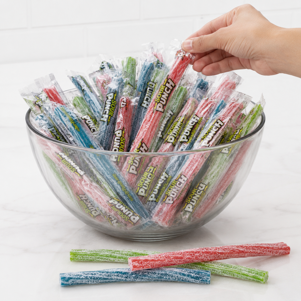 Sour Punch Twists Wrapped | Sour Candy Twists, Bulk Candy - 4 Assorted Flavors, Blue Raspberry, Cherry, Strawberry & Green Apple
