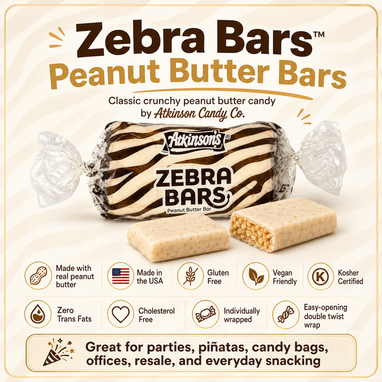 Zebra Bars Peanut Butter Candy - Nostalgia Hard Candy